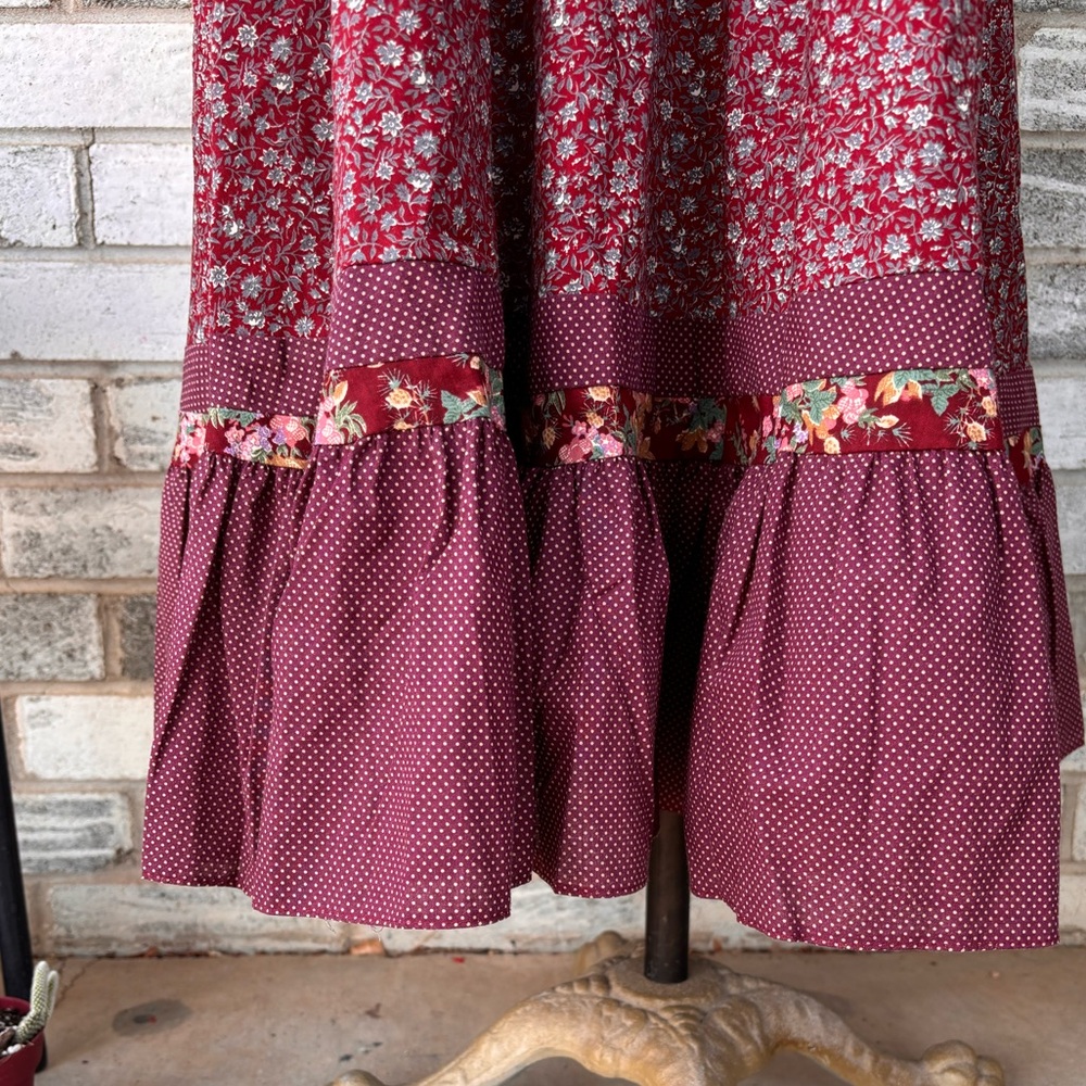 Gunne Sax burgundy maroon velvet bodice midi dress size 7 - Picture 3 of 9